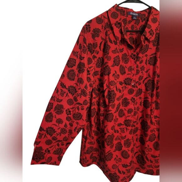 #78 Roaman's Red Black Floral Womens Button Up Shirt, Plus Size 24W - Picture 4 of 9